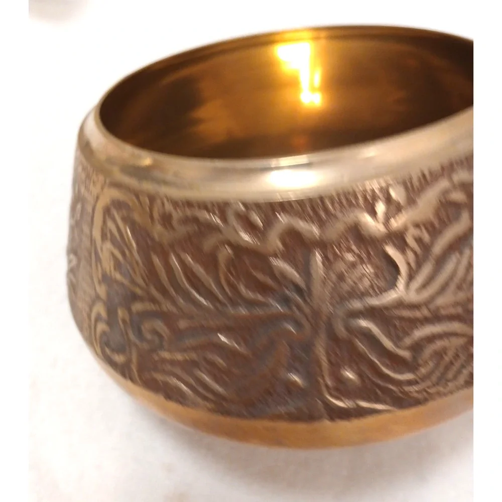 Exotic Copper Sauce Pot Wood Handle‎ Hammered Design Fondue Party Vintage Patina
